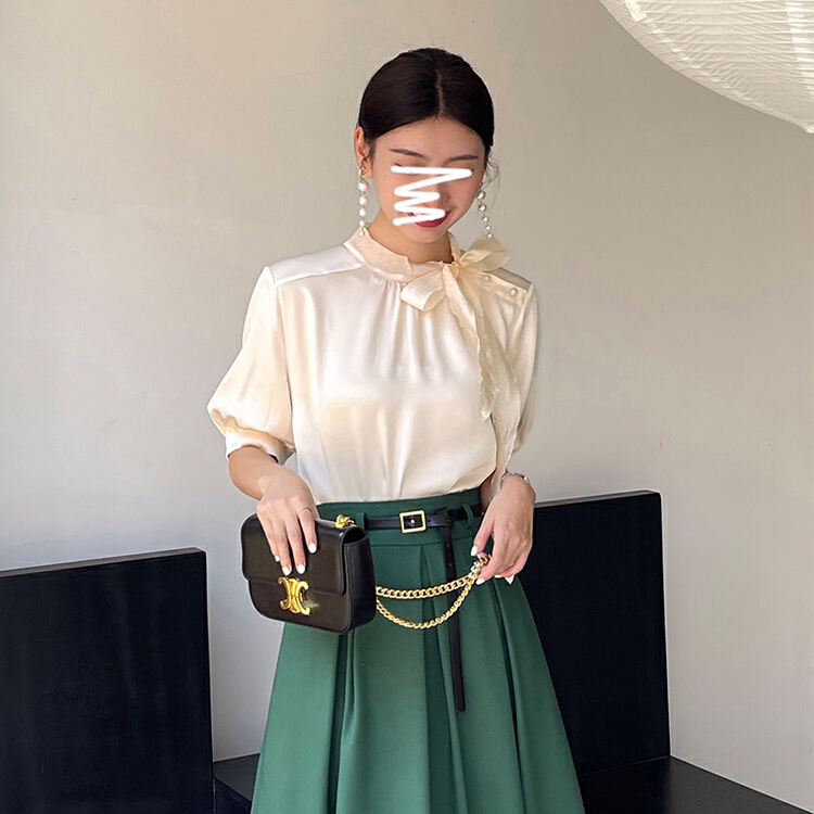 [Hanna inclusive] fashionable commuter versatile bow decorative shirt x8119# XJ