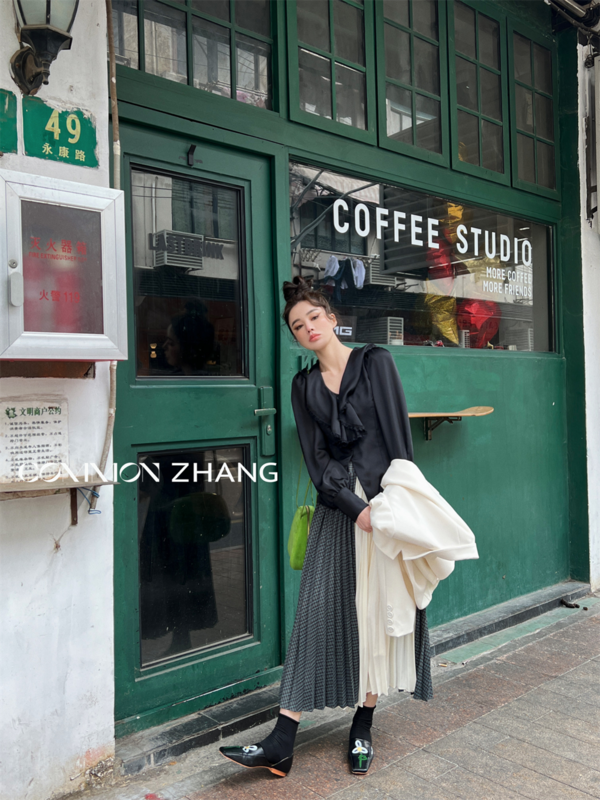 Original price 123.95! [CZ Zhang] Korean color blocking checkerboard versatile skirt 62013# jhy
