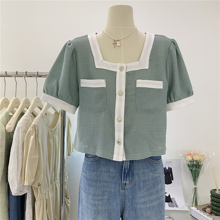 New in early summer! [Nike] square neck simple color matching fashion short sleeve T-shirt (excluding necklace) 7156\lsw