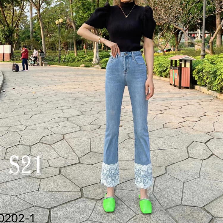 [CC] high waist straight tube versatile lace jeans 0202-1# XYJ