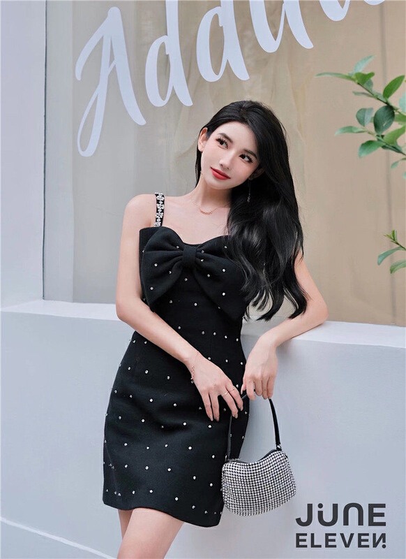 New in early summer! [iris] heavy industry bow dot print suspender dress 1-27# JJ