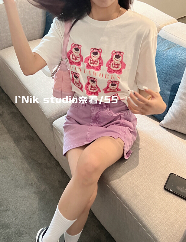 New in early summer! [Naikan Nik] Korean versatile strawberry bear short sleeve T-shirt 8353# lwy