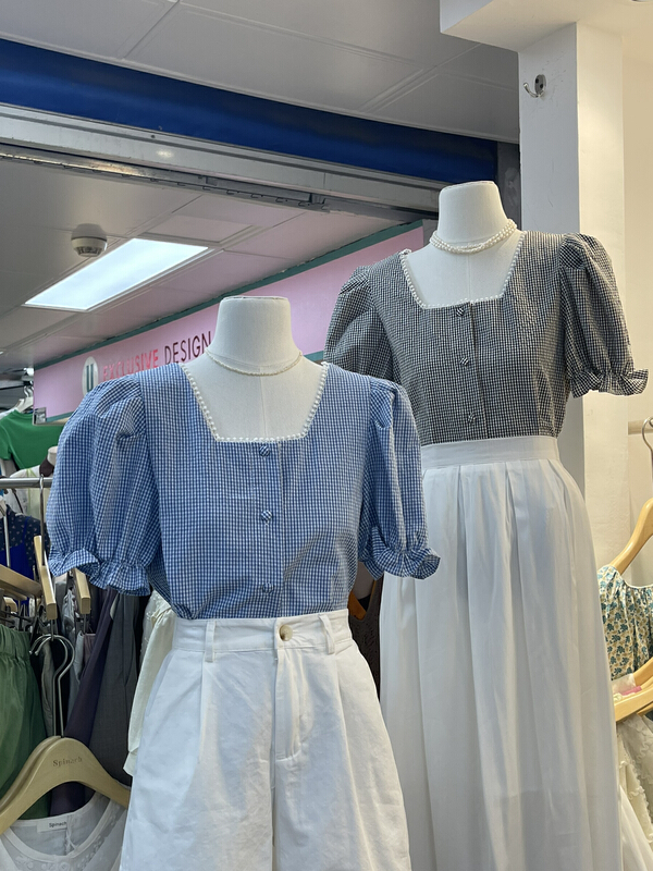 [spinach home] simple square neck plaid shirt 6965# HBx