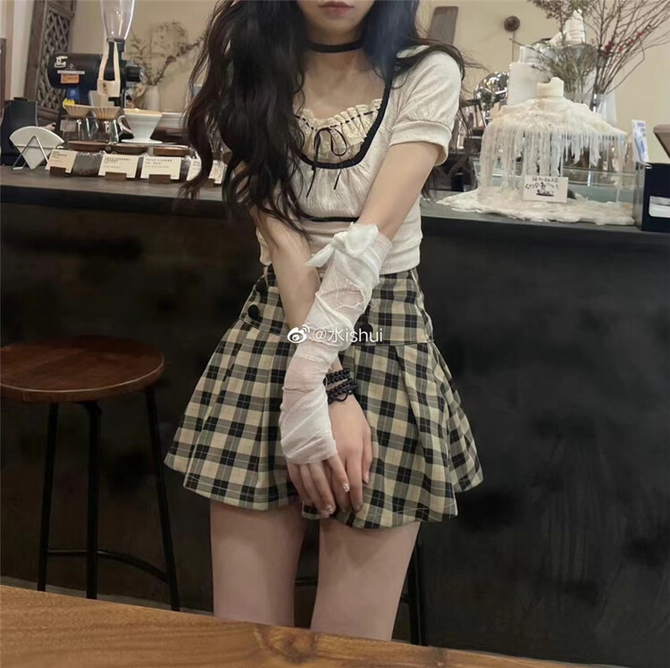 [MS studio] high waist Plaid college style skirt 09126# PCZ