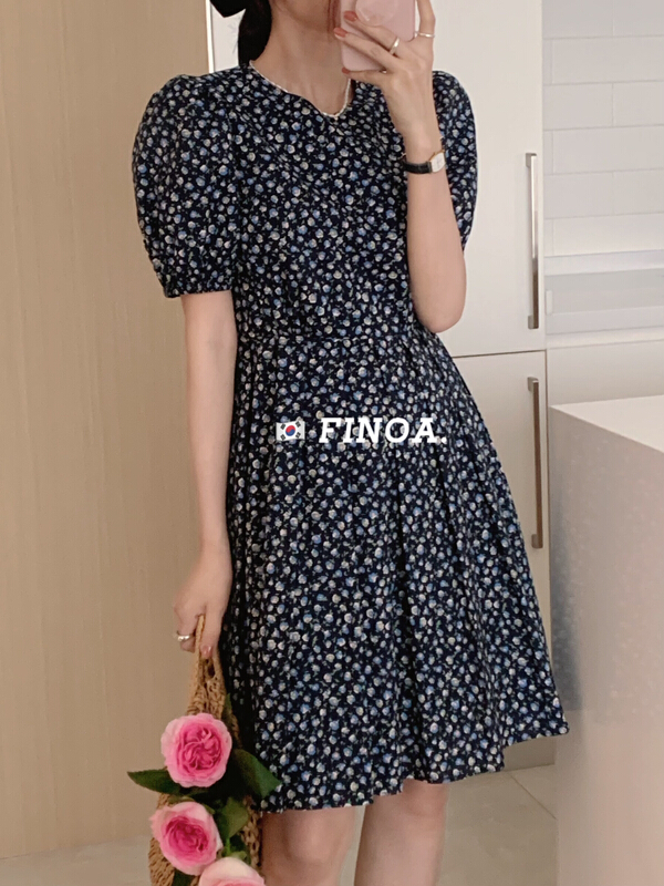 [finoa] Korean casual round neck floral dress 1103# CLS