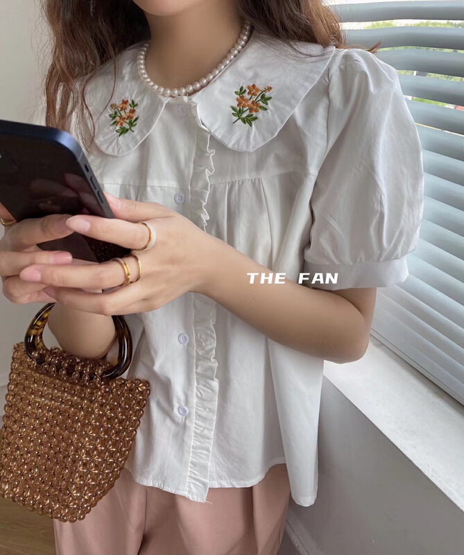 [the fan] embroidered doll neck versatile blouse 50156# PCZ
