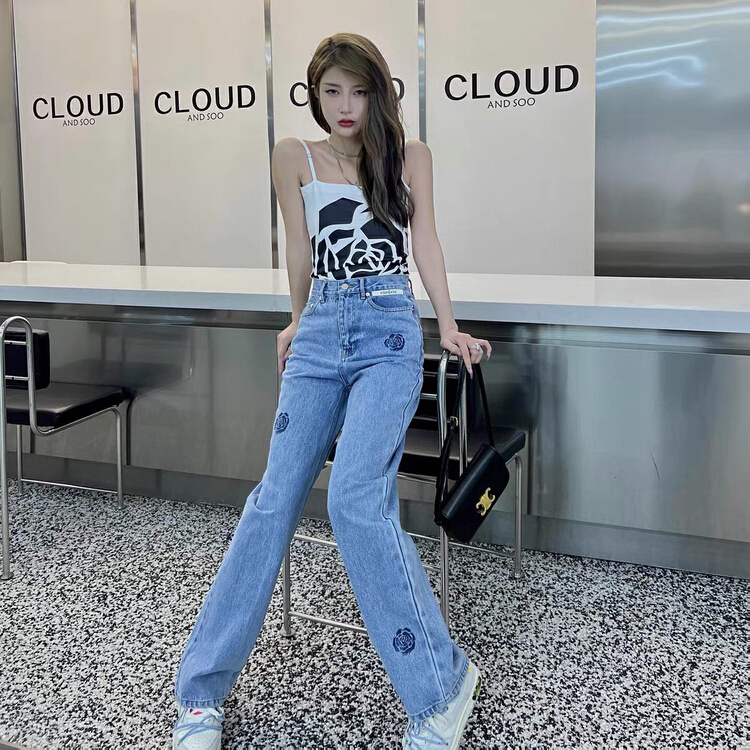 [good] Korean rose printed jeans 7707# JJ