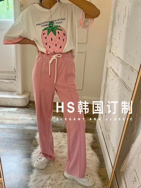 goods in stock! New in early summer! [HS Korea custom] casual heavy industry round neck big strawberry short sleeve T-shirt 65192# hjy