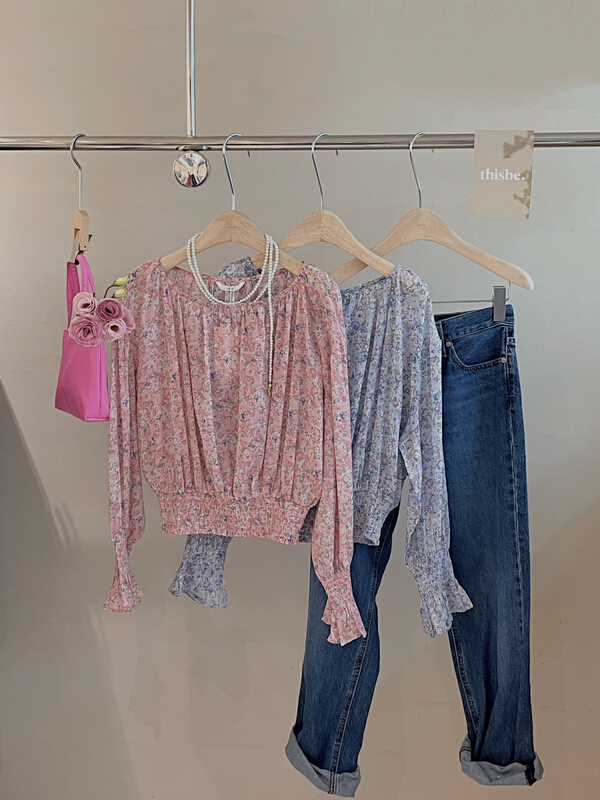 [finoa] Korean fashion waist closing Floral Chiffon shirt (excluding matching) 997# CLS