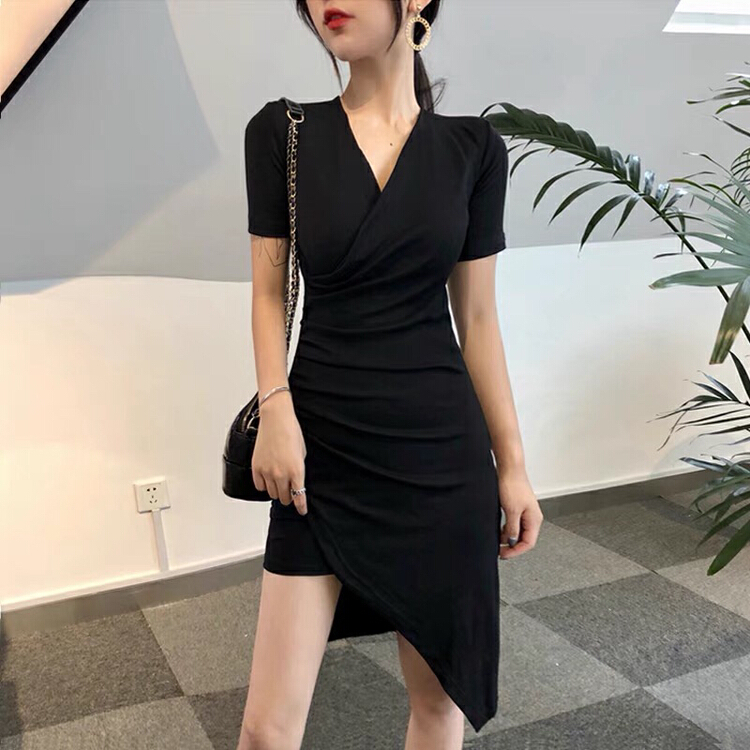 [xinyuanjieyi Xinyuan garment] slim fitting asymmetric design V-neck dress a728# Cl