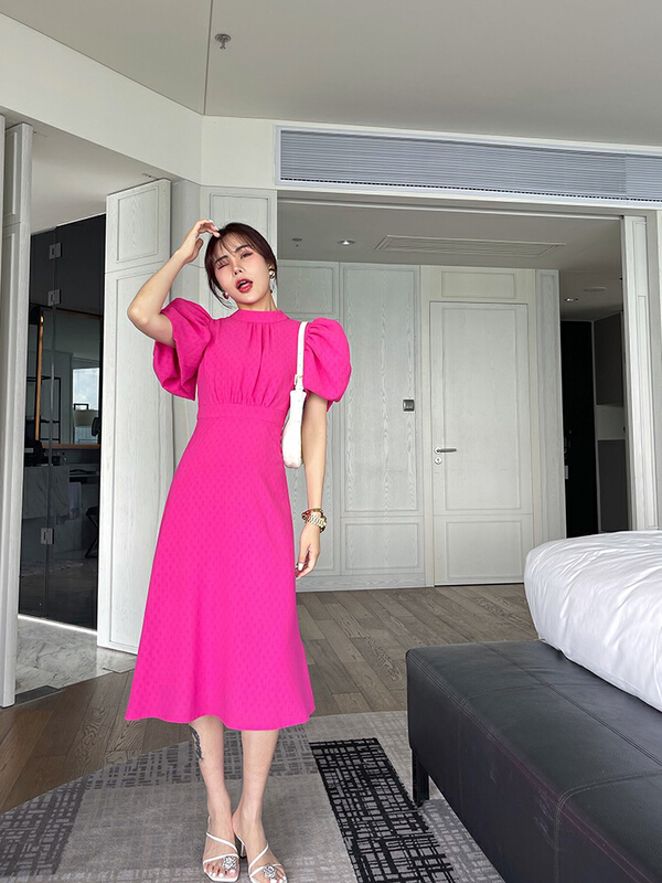 goods in stock! [pepper] French bandage bubble sleeve backless dress 1218# ozq