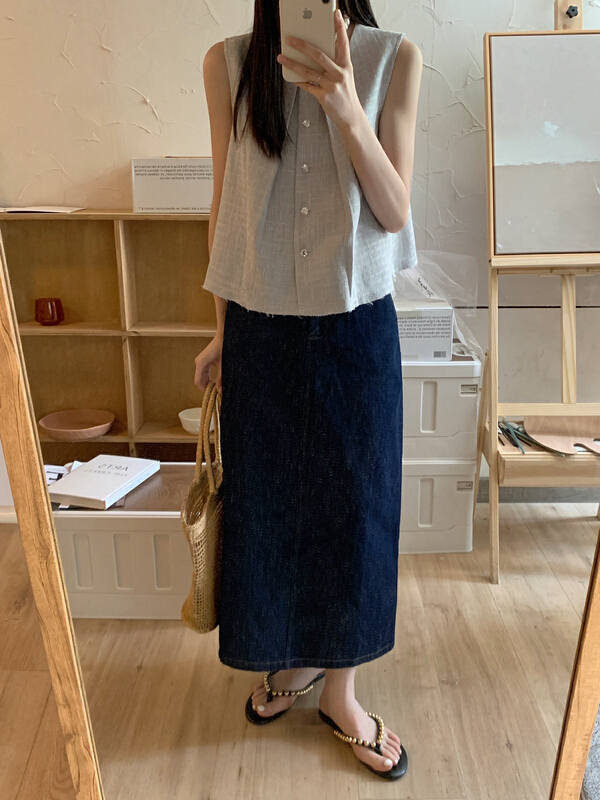 [new open] Korean slim fit, versatile, slim, high waist A-line denim skirt sq22720# zxl