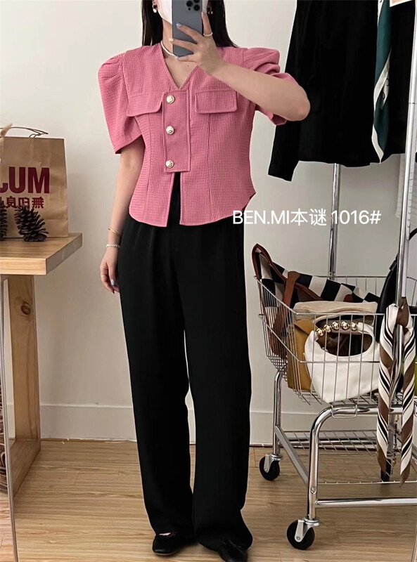 [Ben. Mi mystery] V-neck single breasted comfortable shirt b1016# ll
