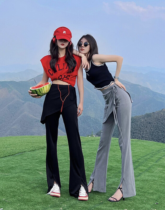 [savage] Korean version solid color high waist casual pants (with skirt and Cape) e8186# WPL