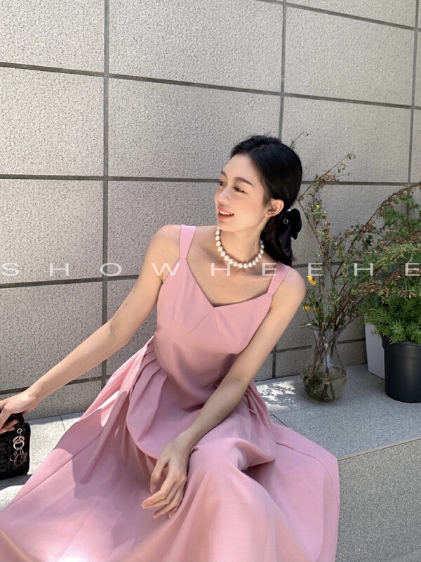 [xiuxixi] French light cooked wind pleated waist strap V-neck dress 8093# zxx
