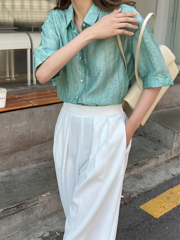 [acme group] Korean simple and versatile solid color shirt 1577# CLS