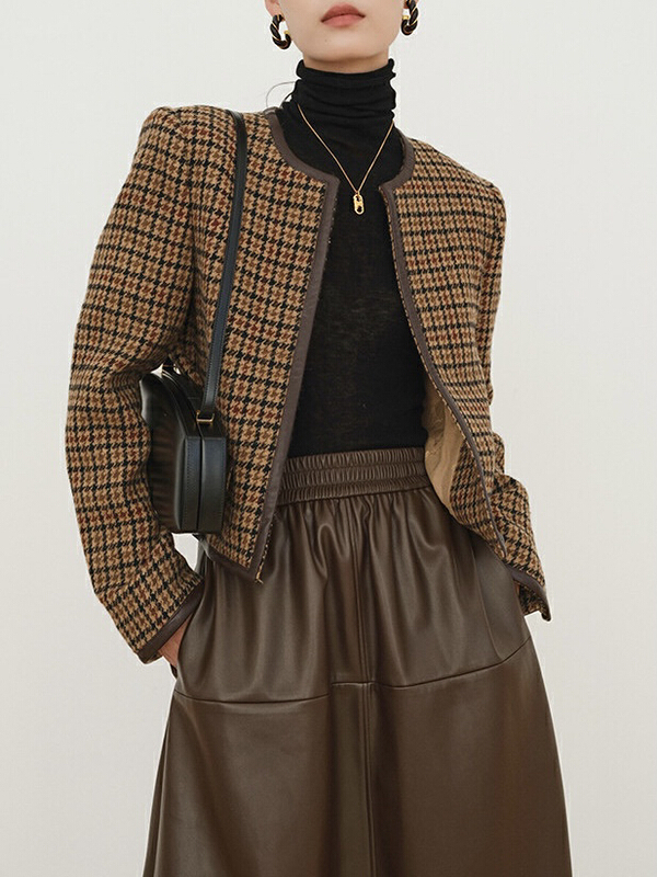 [until blue] thousand bird Plaid short coat (including 100% wool) 21412# jhy