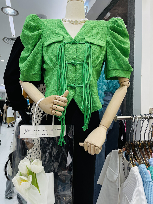 [show] Korean lace up solid color blouse 88142# ozq