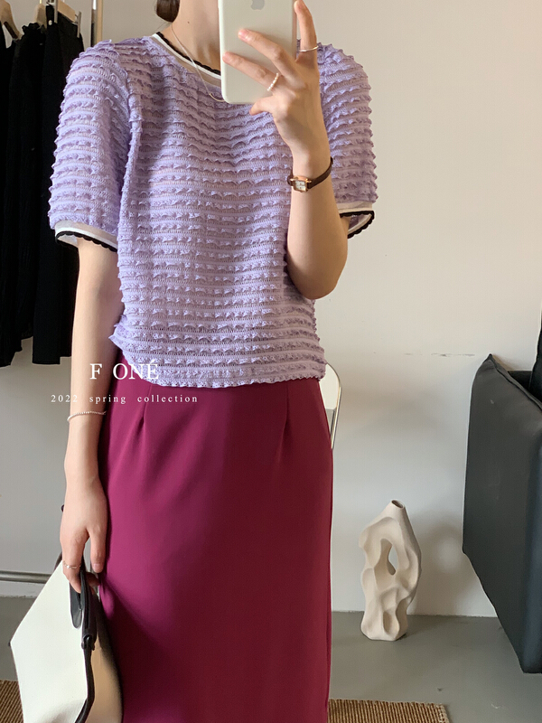 [f one] casual and versatile round neck banged shirt 66085# WPL