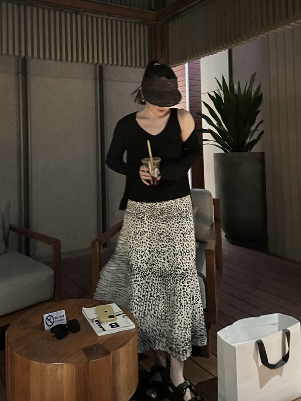 Original price 95.00! New year in early spring! [cottoncandy] fashionable and exotic leopard print pleated high waist skirt 22s268# XJ