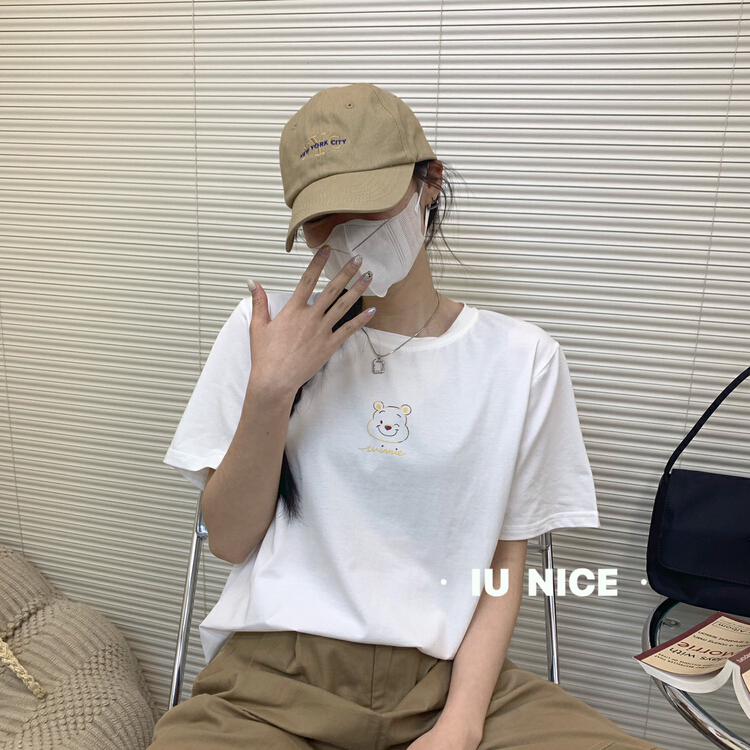 New in early summer! [IU nice] little bear Korean Short Sleeve T-shirt 2505# L