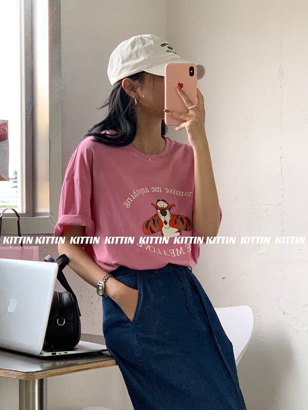 [Kittin] Korean cartoon printed short sleeve T-shirt 372# XYY