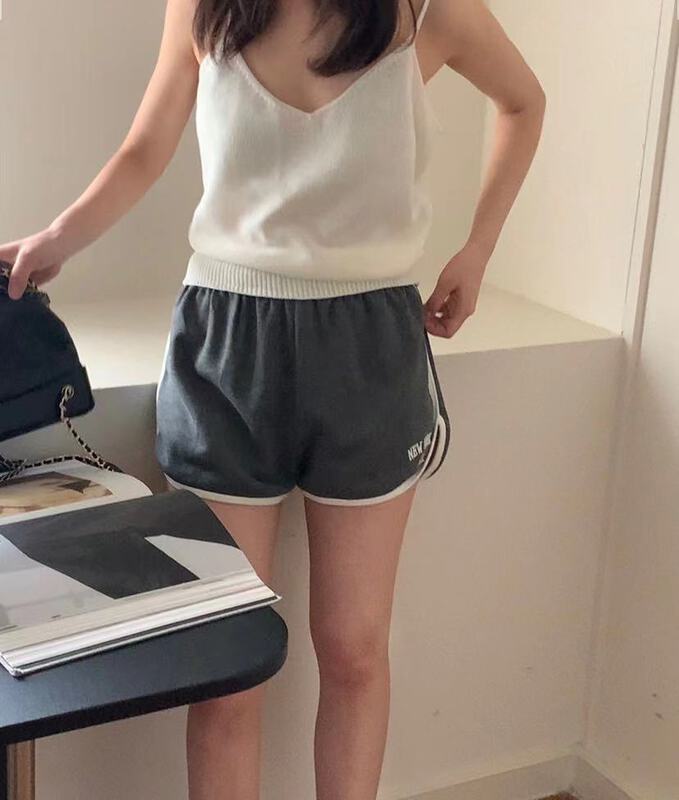 [bluepops] elastic waist letter embroidered casual shorts a2325# zxl