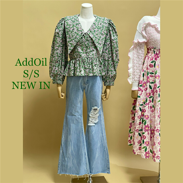 New year in early spring! [addoil] bubble sleeve floral mini shirt 8809-8901# zxl