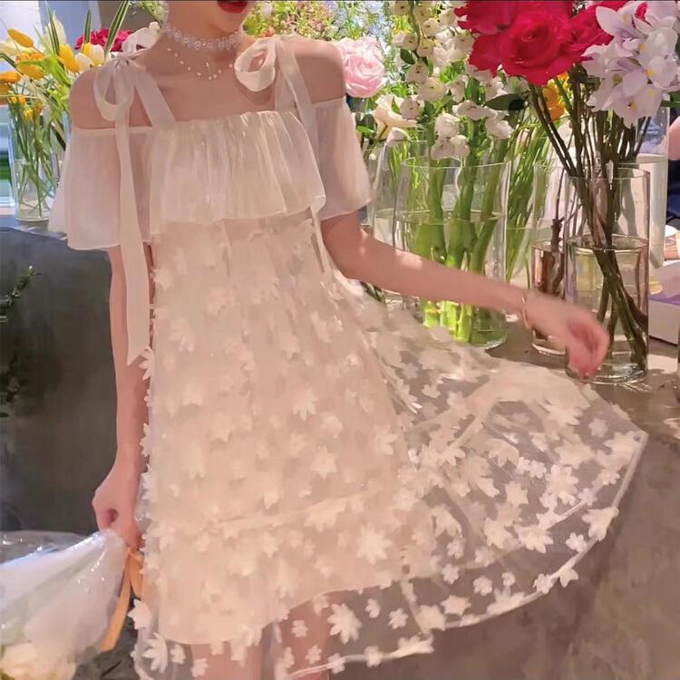 [Yingying new clothes] lace up gauze floating suspender dress 7427# Cl