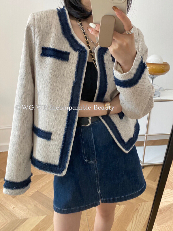[wgwe] temperament heavy industry French short style small fragrance jacket with color contrast edge 98891# PCZ