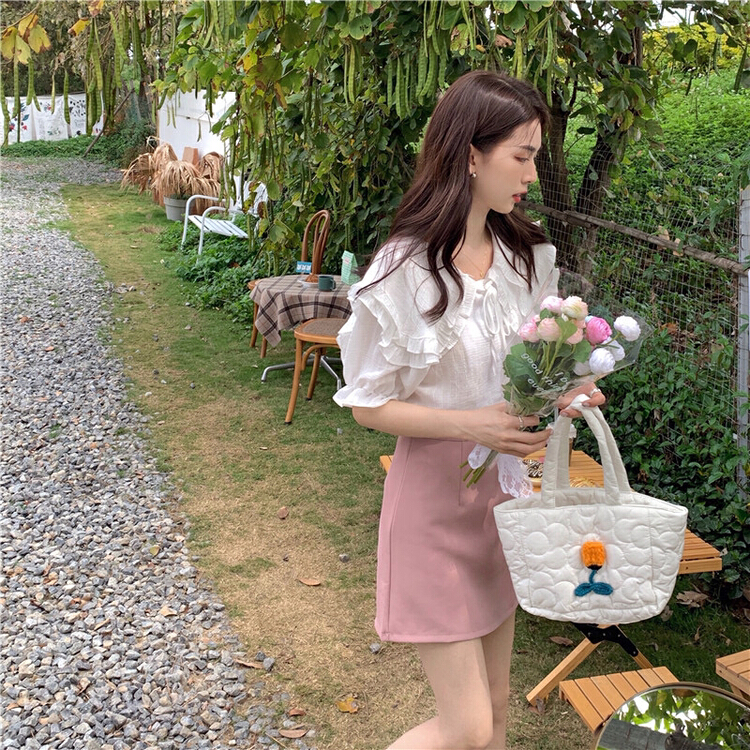 New in early summer! [timely rain] Han Feng ins design sense baby collar double layer large lapel age reducing shirt (excluding skirt) 29588# WPL