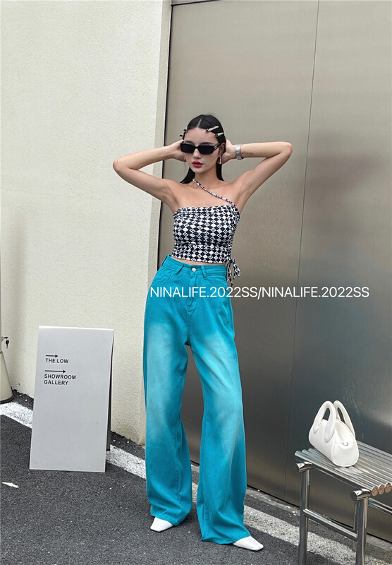 [Nina life] gradient fashion straight loose jeans 6911# zxl