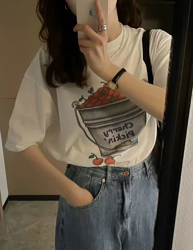 [Guwan] Korean loose print short sleeve T-shirt 5656\zxx