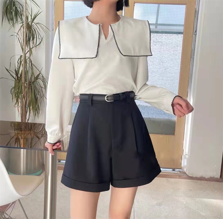 早春上新!【雨彤】高腰顯瘦舒適休閒短褲(配腰帶)  8919#  L