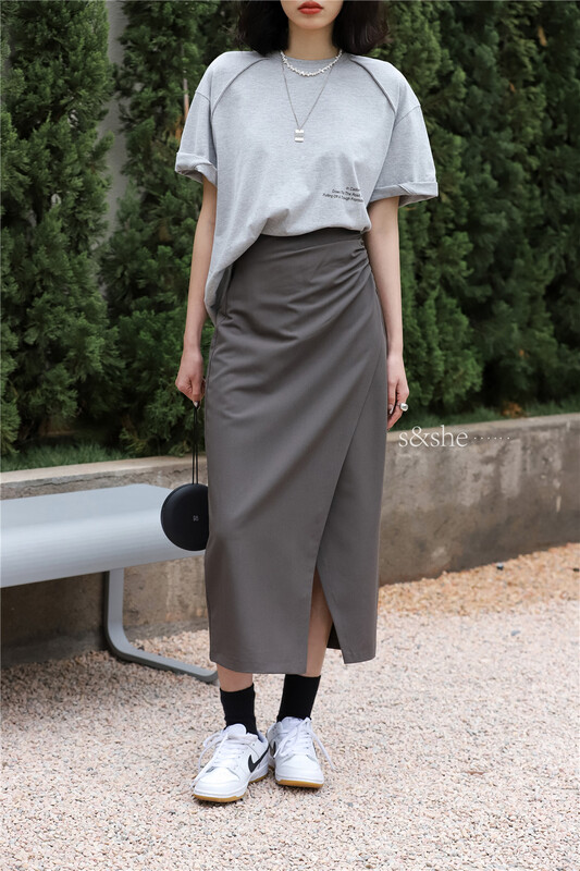 New year in early spring! [S & she] Korean version high waist slit design Hip Wrap long skirt modekp1065a# hyy