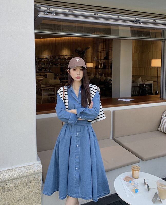 Original price 89.11! [y.jia Yijia] simple design denim shirt dress (with belt) ys2-9957# PCZ