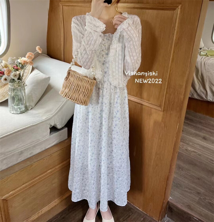 [Yi Shan Yi Shi] Korean version of lady's broken flower waist closing suspender dress (excluding external matching) 1510# hjy