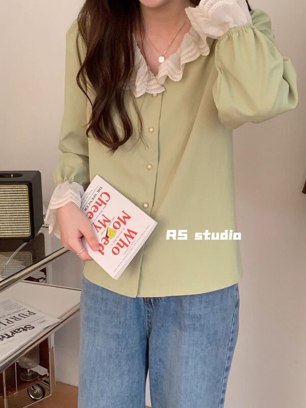 goods in stock! New year in early spring! [RS] Korean style lotus leaf collar shirt dh2008# XYY