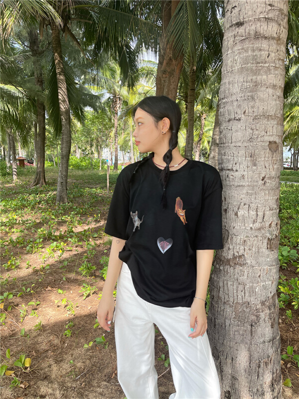 New year in early spring! [ecru] animal print loose short sleeve T-shirt 13392# zxl