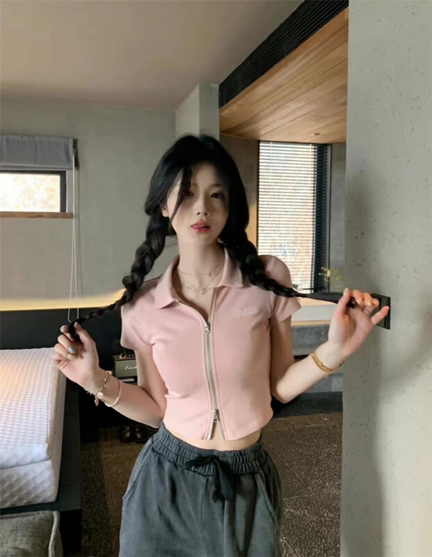 New in early summer! [MS studio] Korean slim fit zipper short sleeve sweater 09090# PCZ