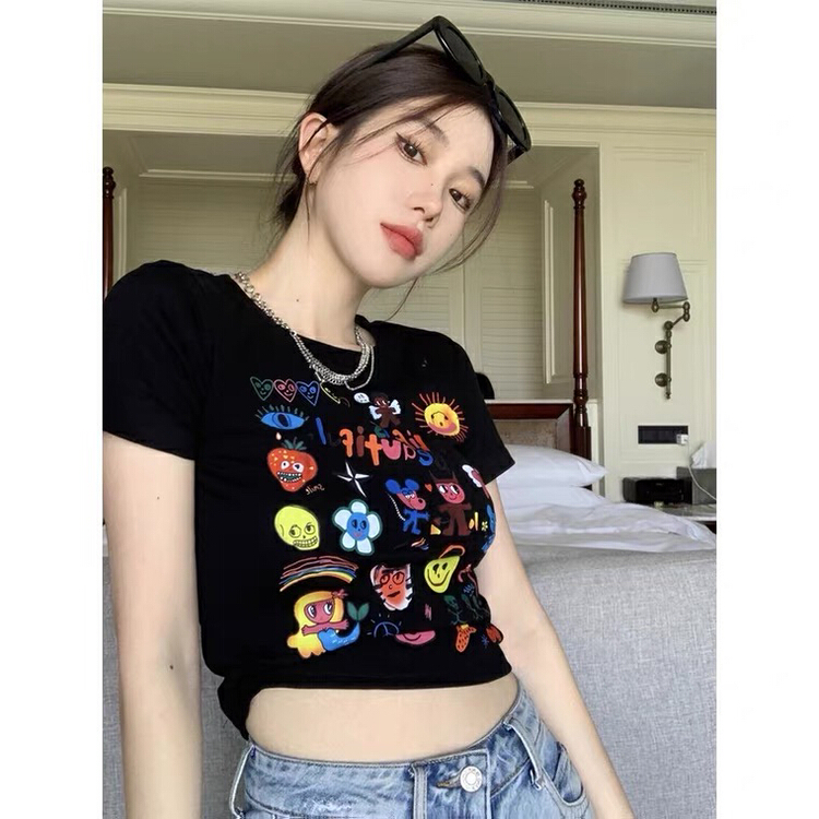 New in early summer! [kakamee] round neck print Pullover short sleeve T-shirt 3898# LSL