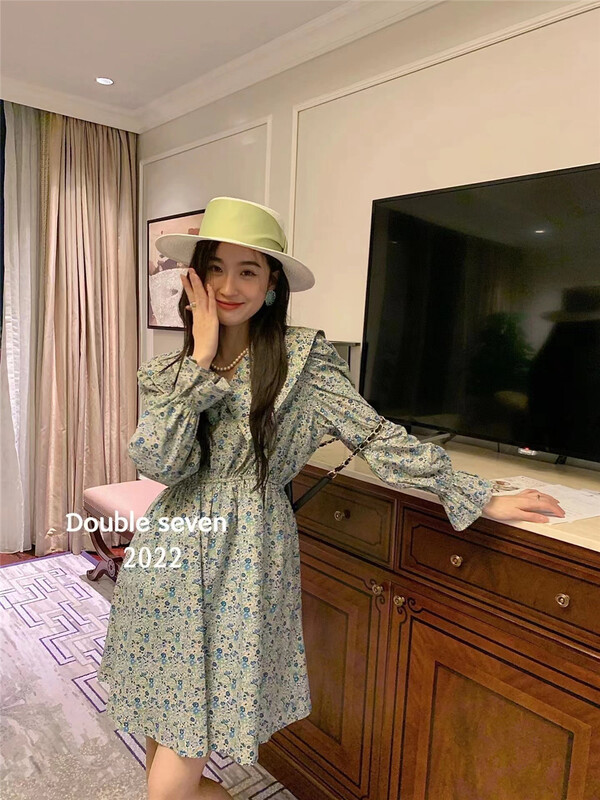 [double seven] Korean large lapel floral waist dress ys1-28291# zxx