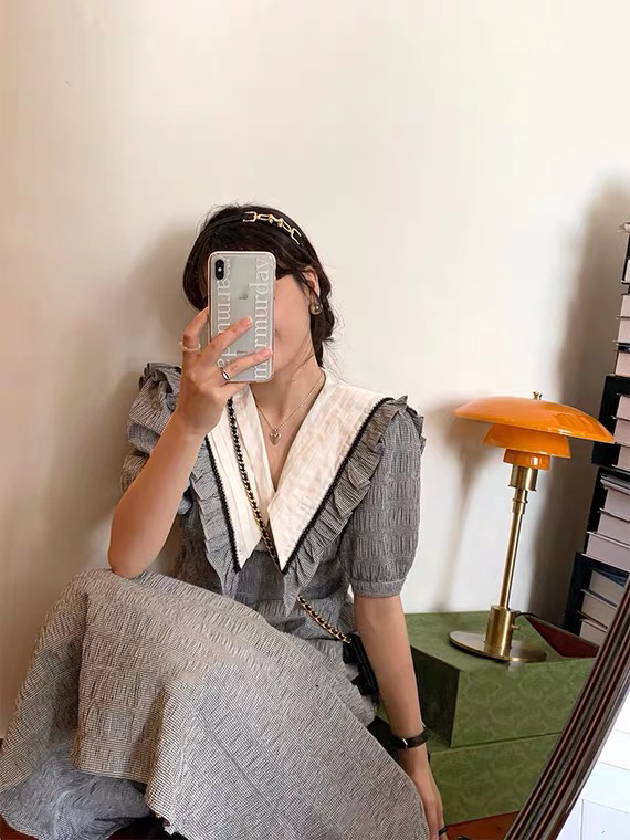 [Kiki studio] Vintage Plaid Lapel dress 5859# hjy