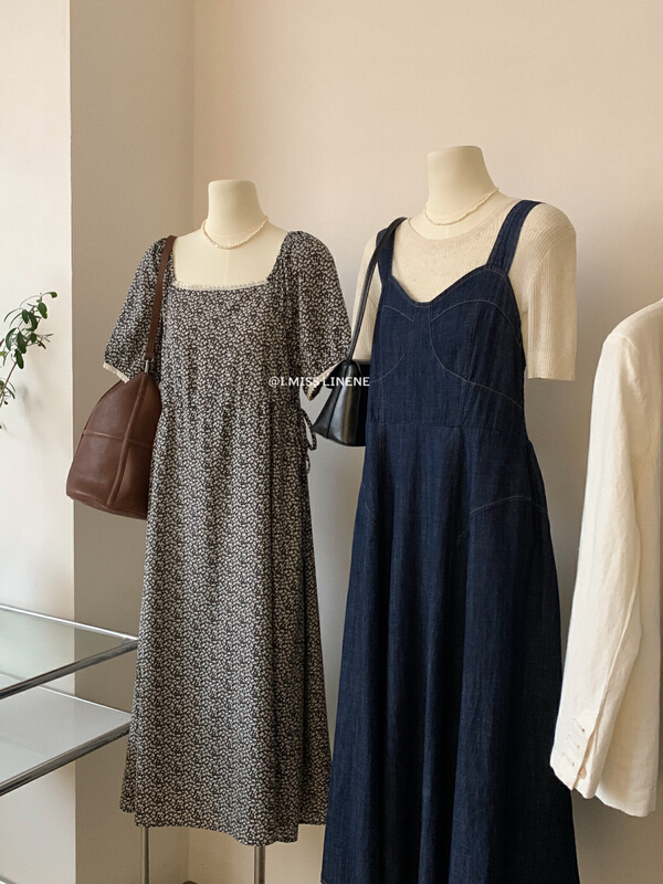 [Imiss] Korean style square neck drawstring thin floral dress (dress only) cx3338# LSW