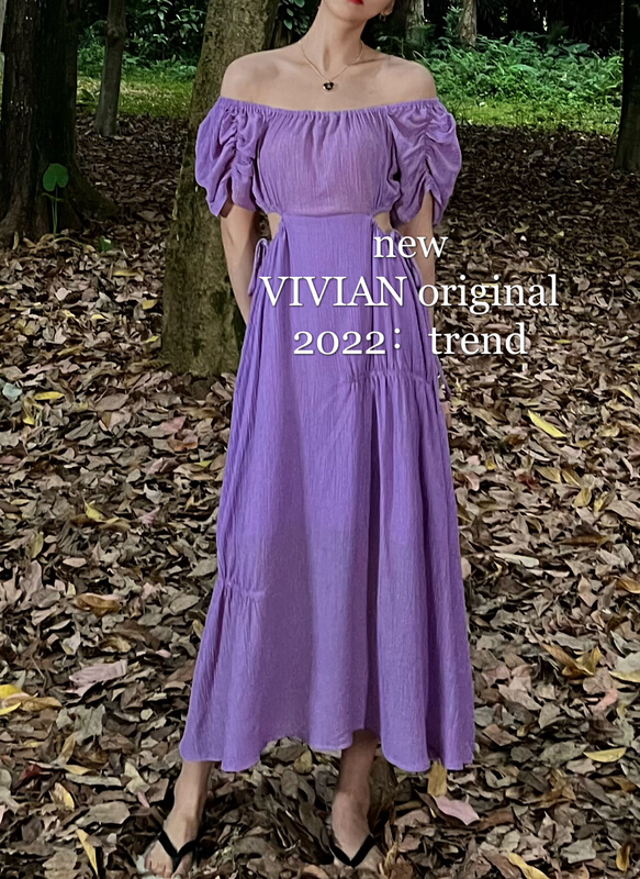 [Vivian] lazy one shoulder dress (with waist rope) 90160# zxx