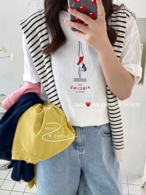 New in early summer! [rara] simple casual loose pattern printed short sleeve T-shirt 79091# LSL