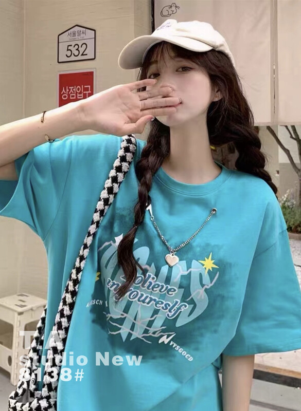 [TA +] casual large print round neck short sleeve T-shirt (detachable with necklace) 8138# XYY