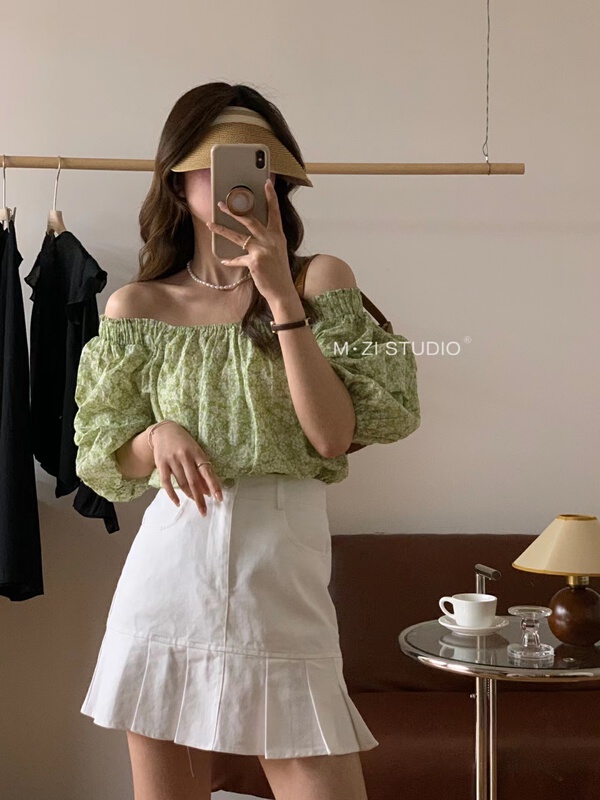[m.zi studio] one shoulder sweet floral blouse 5672-1# HBx