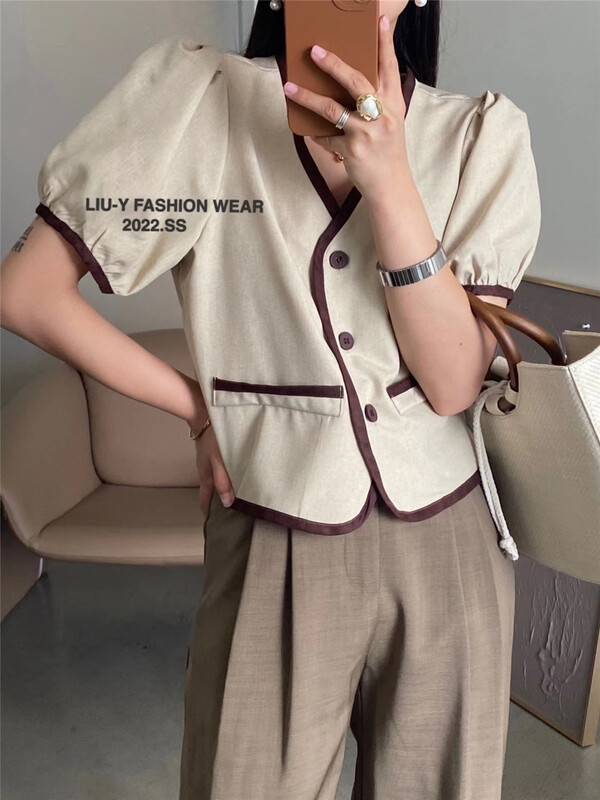 [Liu. Y] V-neck single breasted comfortable Korean shirt 0635# L