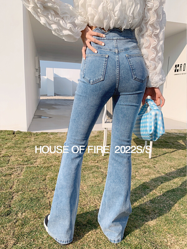 New year in early spring! [huohuohuo huodres] stretch leg length flared pants jeans 92003# ozq